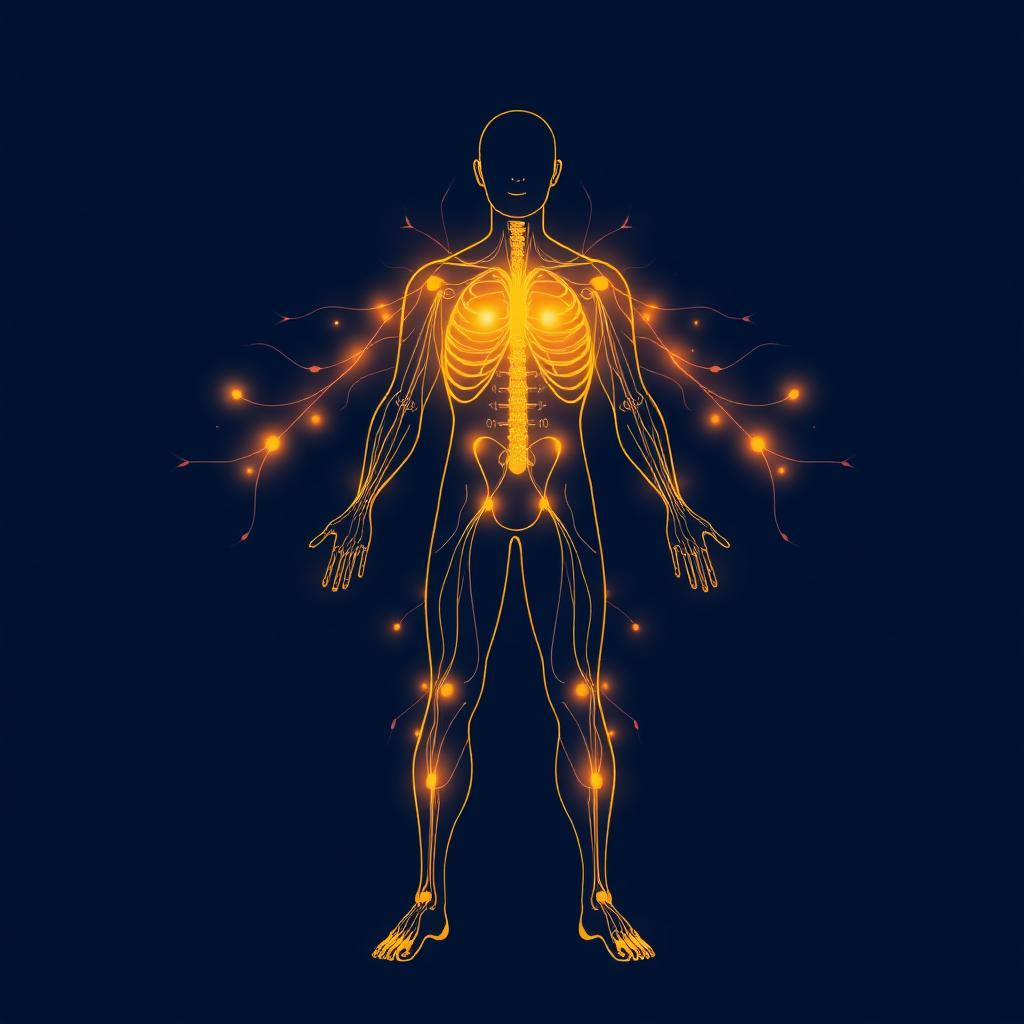 Medical-style illustration of vitality and circulation in the male body
